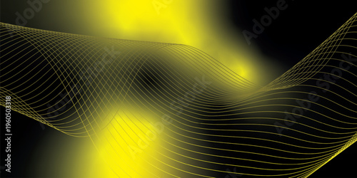 Bright yellow and black gradient light waves rising smoothly from a dark shadowed base over a grainy textured background with gentle luminous accents, modern creative banner design