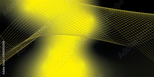 Bright yellow and black gradient light waves rising smoothly from a dark shadowed base over a grainy textured background with gentle luminous accents, modern creative banner design