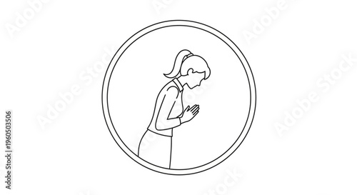 Woman bowing with hands together, greeting, respect, gratitude, prayer, welcome gesture