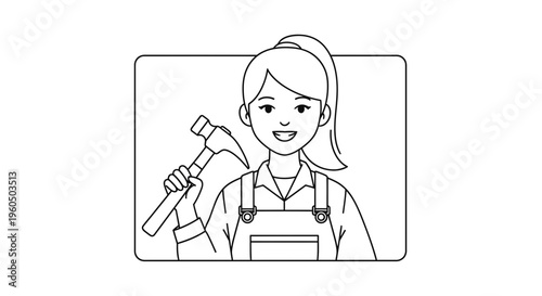 Woman Carpenter Holding Hammer, Ready for Work, DIY and Renovation Concept