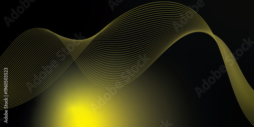 Bright yellow and black gradient light waves rising smoothly from a dark shadowed base over a grainy textured background with gentle luminous accents, modern creative banner design