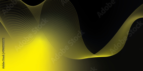 Bright yellow and black gradient light waves rising smoothly from a dark shadowed base over a grainy textured background with gentle luminous accents, modern creative banner design