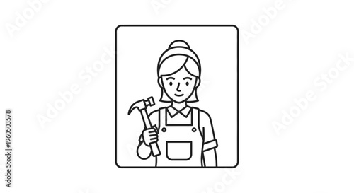 Woman holding a hammer, skilled worker, DIY, construction, female handyman, illustration
