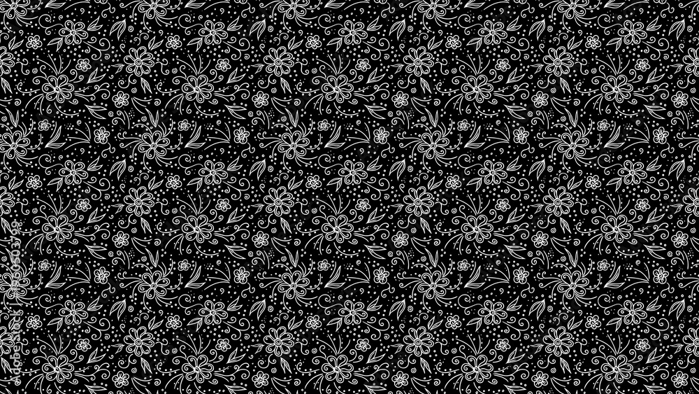 Fototapeta premium Seamless Black and White Floral Pattern Texture with Transparent Background