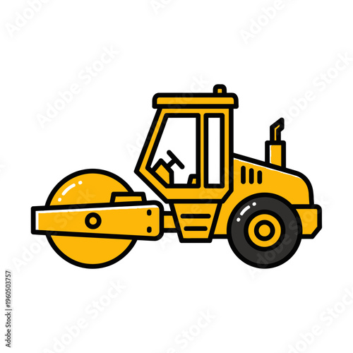 Yellow Road Roller Machine Icon For Construction Projects Illustration