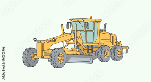Yellow Road Grader Machine Illustration Construction Equipment