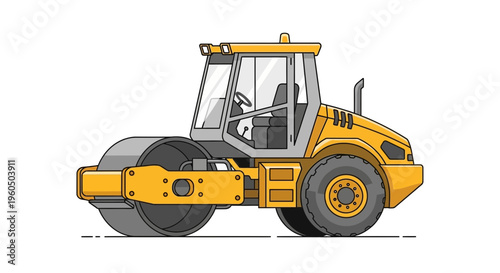 Yellow Road Roller Vehicle Construction Equipment Industrial Machine