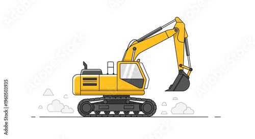 Yellow Excavator Machine On Tracks Ready For Heavy Duty Construction Work