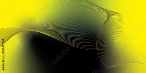 Bright yellow and black gradient light waves rising smoothly from a dark shadowed base over a grainy textured background with gentle luminous accents, modern creative banner design