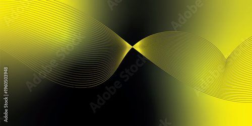 Bright yellow and black gradient light waves rising smoothly from a dark shadowed base over a grainy textured background with gentle luminous accents, modern creative banner design