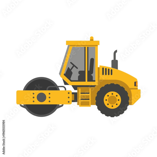 Yellow Roller Compactor Truck Construction Machine Isolated
