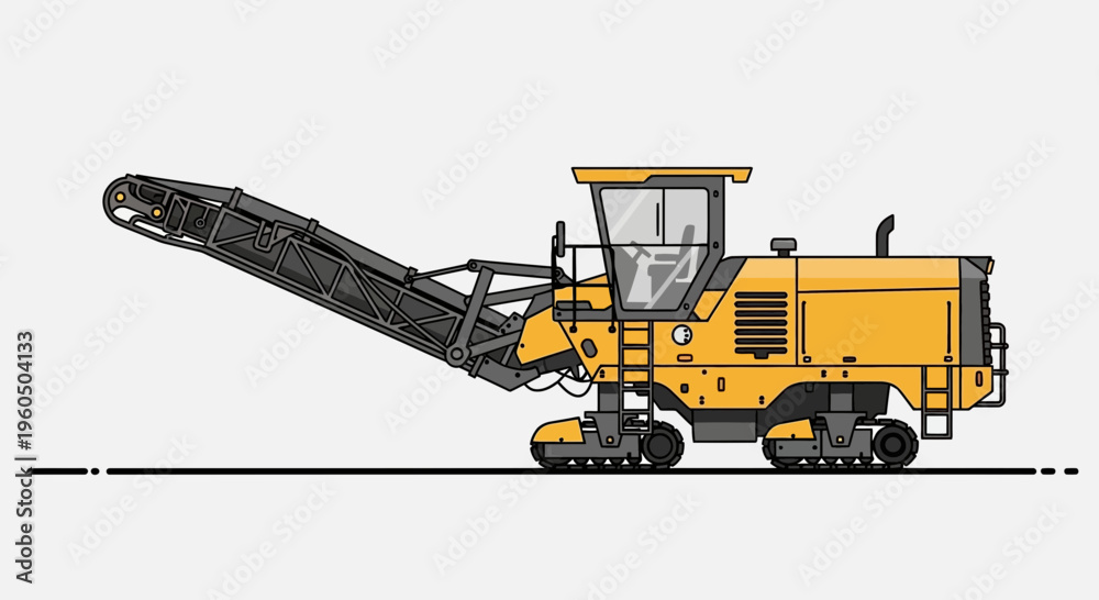 Obraz premium Yellow Road Milling Machine Construction Vehicle Illustration On White Background