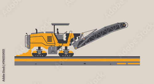 Yellow Road Grader Machine Working on Asphalt Surface