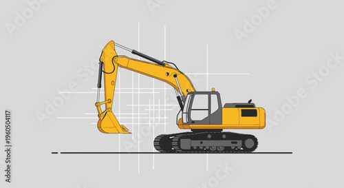 Yellow Excavator Machine Ready For Construction Project Work