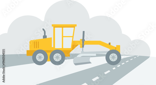 Yellow Road Grader Machine Working on Street Construction Project