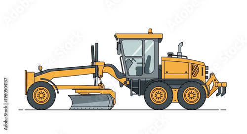 Yellow Motor Grader Machine Illustration Construction Equipment Vector Art