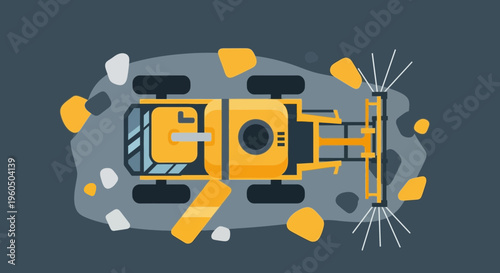 Yellow Excavator Machine Performing Surface Mining Operations