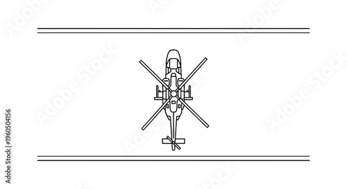 Top View Helicopter Blueprint Icon on White Background