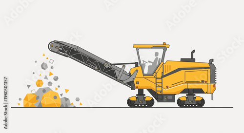Yellow Road Milling Machine Grinding Rocks Industrial Construction Equipment Illustration
