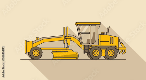 Yellow Motor Grader Machine Illustration For Road Construction Projects