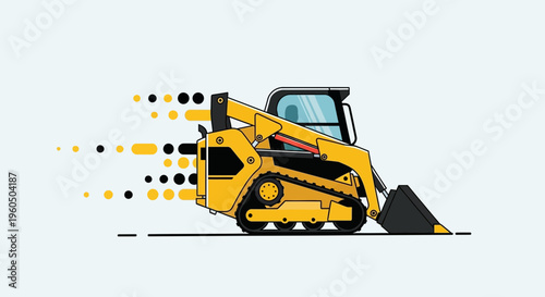 Yellow Skid Steer Loader Moving Quickly With Abstract Motion Trails