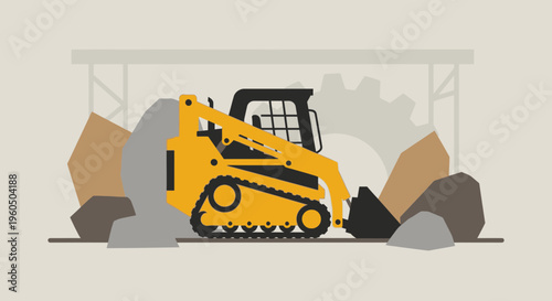 Yellow Skid Steer Loader Operating On A Construction Site