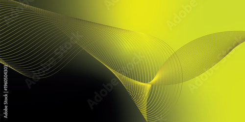 Bright yellow and black gradient light waves rising smoothly from a dark shadowed base over a grainy textured background with gentle luminous accents, modern creative banner design