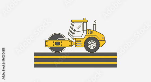 Yellow Steamroller Compacting Road Surface Construction Machinery
