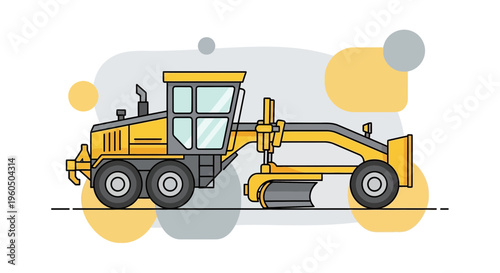 Yellow Motor Grader Machine Vector Illustration Industrial Construction Equipment