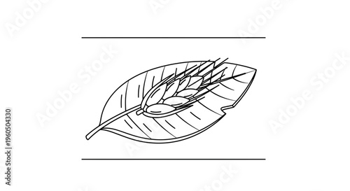 Wheat Ear on Leaf Line Art Icon