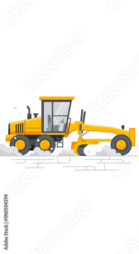 Yellow Grader Machine Performing Road Construction Work Cleanly