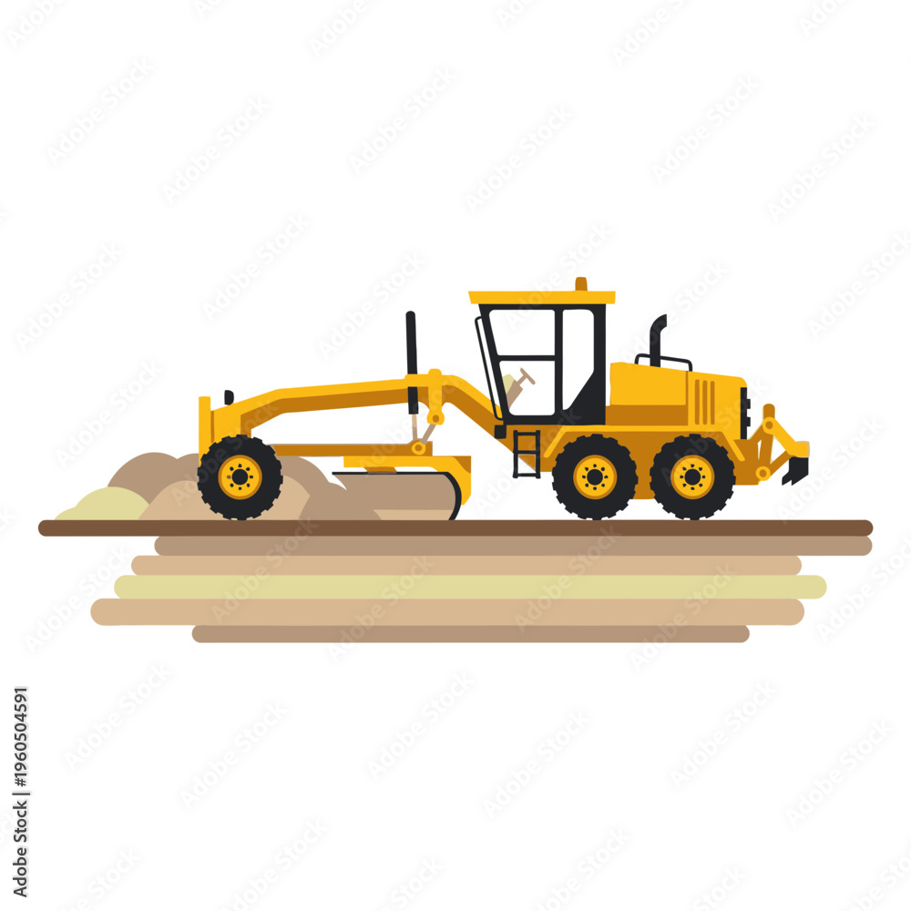 Obraz premium Yellow Motor Grader Working on Ground Leveling Construction Site