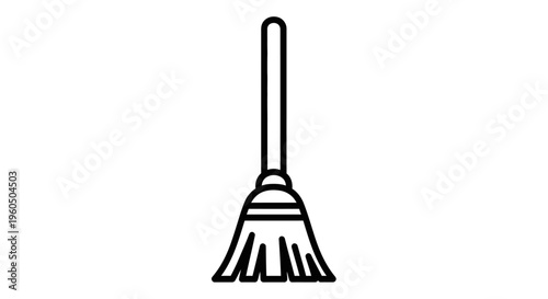 Broom Icon, Cleaning Tool, Simple Line Art, Vector Graphic