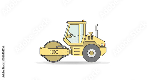 Yellow Steamroller Construction Vehicle Icon Illustration
