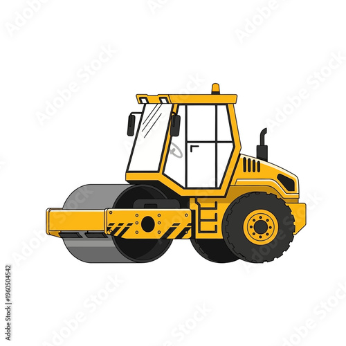 Yellow Steamroller Construction Vehicle Illustration For Projects
