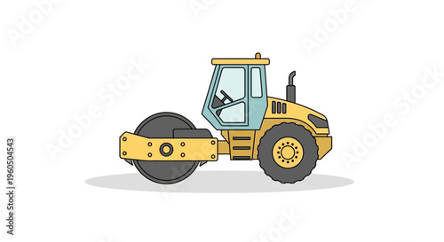 Yellow Steamroller Construction Vehicle Vector Graphic Illustration