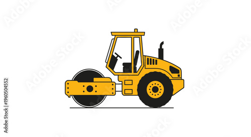Yellow Road Roller Construction Vehicle Icon For Ground Compaction Services