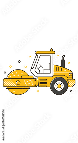 Yellow Steamroller For Road Construction And Urban Development