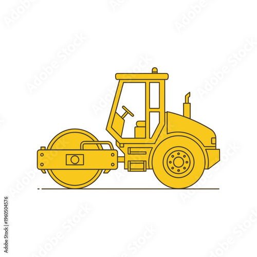 Yellow Steamroller Heavy Construction Machine Illustration