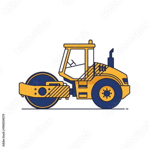 Yellow Road Roller Illustration In A Flat Design Style
