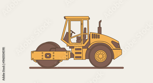 Yellow Steamroller Heavy Construction Vehicle Flat Design