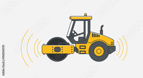 Yellow Steamroller Machine Construction Heavy Vehicle Flat Icon