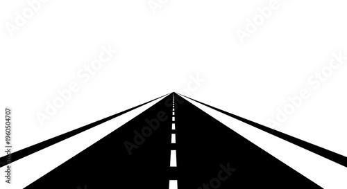 Perspective of a black asphalt road with white dashed lines receding into the horizon