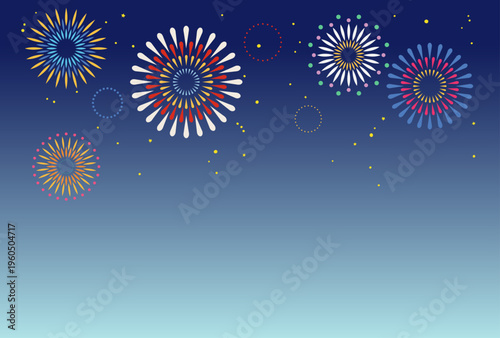 Colorful Fireworks Night Sky Horizontal Background with Copy Space, Summer Festival Celebration Vector Illustration