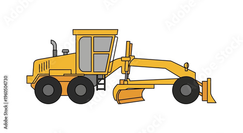 Yellow Grader Truck Working On A Road Construction Site Isolated