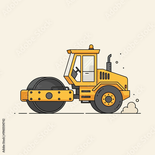 Yellow Steamroller Machine For Road Construction And Compaction Work