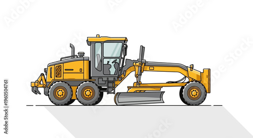 Yellow Grader Vehicle Construction Equipment Illustration