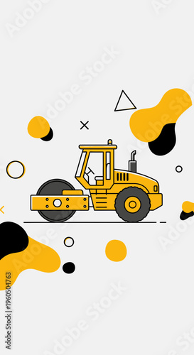 Yellow Steamroller Machine Graphic Illustration For Construction Projects