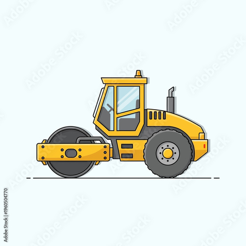 Yellow Steamroller Machine Illustration Isolated On White Background Construction Vehicle