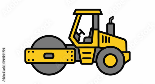 Yellow Steamroller Vector Icon For Road Construction And Paving Projects